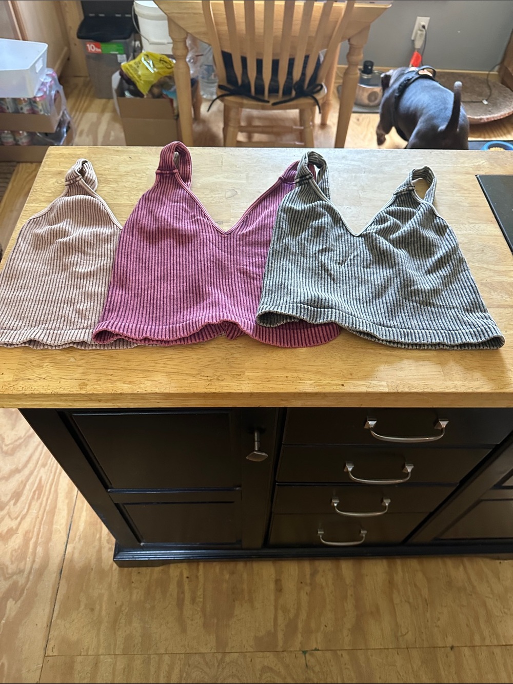 Ribbed V-Neck Bralette — Pink, Gray / black , Cream